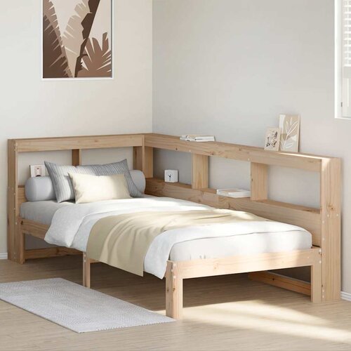 VidaXL Krevet s regalom za knjige bez madraca 75x190 cm borovina Slike
