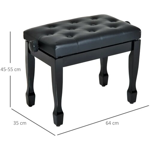  Klavirska stolica podesiva jastuk od umjetne kože za klavir i klavijature 64x35x45-55 cm crna Slike