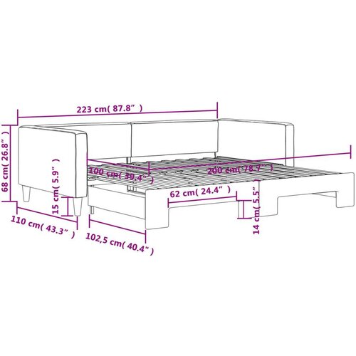  Dnevni krevet na razvlačenje smeđesivi 100 x 200 cm od tkanine Slike
