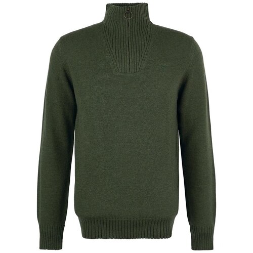 Barbour Puloverji Essential Wool Halp Zip Jumper - Mid Olive Zelena Slike