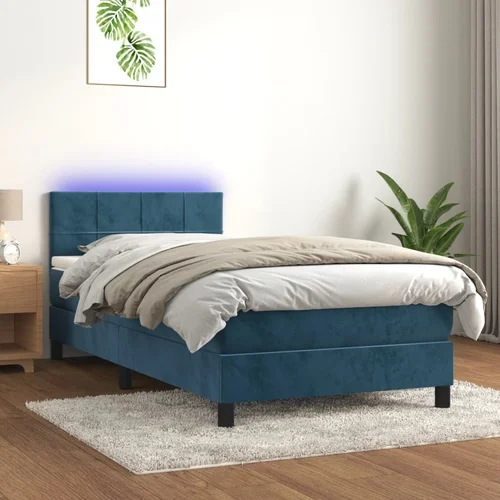  Box spring postelja z vzmetnico LED temno modra 80x200 cm žamet - Box Spring Postelja, (21488479)