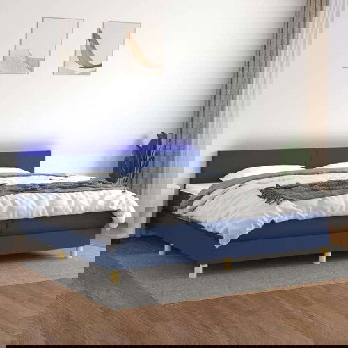  Krevet box spring s madracem LED plavi 200x200 cm od tkanine Cijene