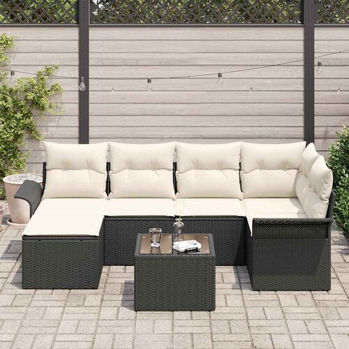  Sjedeća garnitura za vrt 7 kom. Crna poliratan 242,5 x 132,5 x 69 cm Slike