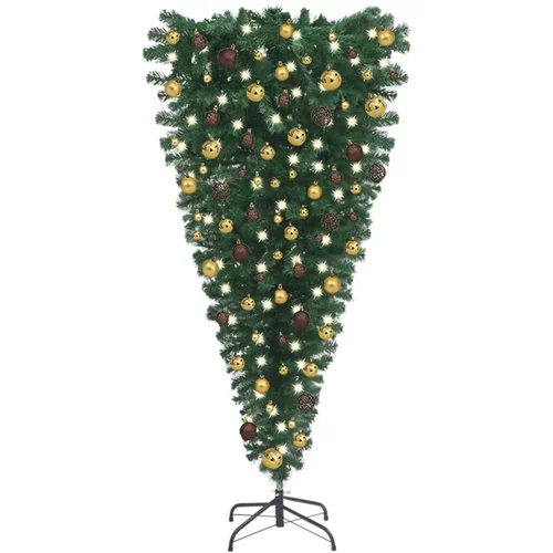 vidaXL naopako umjetno božićno drvce s led svjetlima i kuglicama 240cm