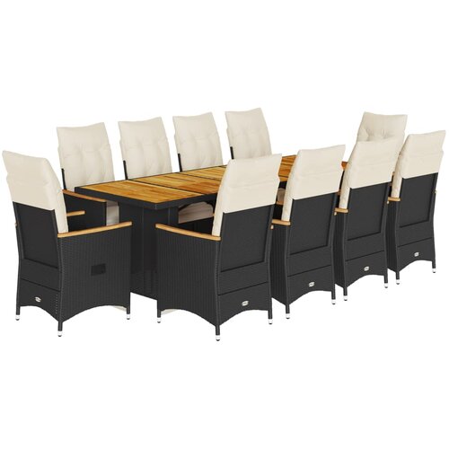 vidaXL 11-dijelni vrtni bistro set od poliratana s jastucima crni Cijene