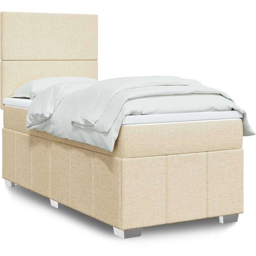 VidaXL Krevet s oprugama i madracem krem 90 x 200 cm od tkanine Slike