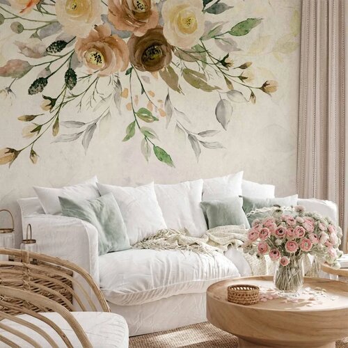  Foto tapeta - Summer bloom - retro floral motif with flowers and leaves with patterns 100x70 Cene