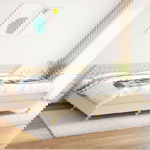  Box spring postelja z vzmetnico krem 180x200 cm blago Slike