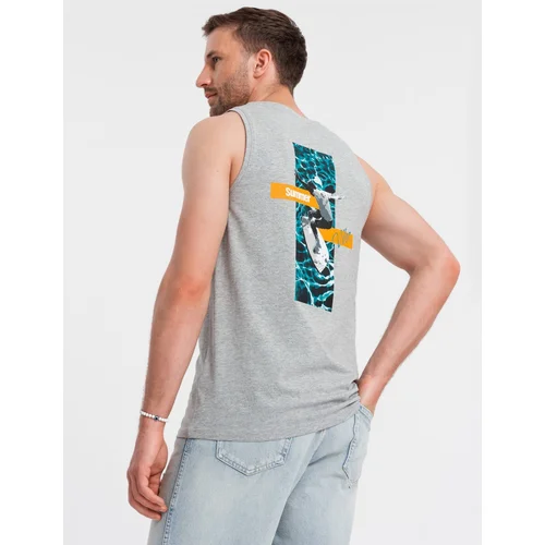 Ombre Summer Vibe printed men's cotton tank top - grey melange