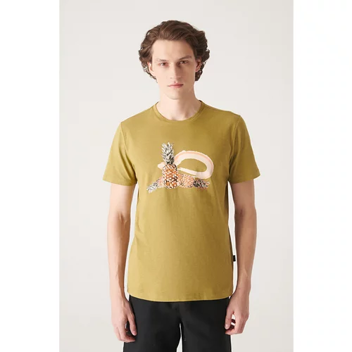 Avva Men's Oil Green Printed Cotton T-shirt