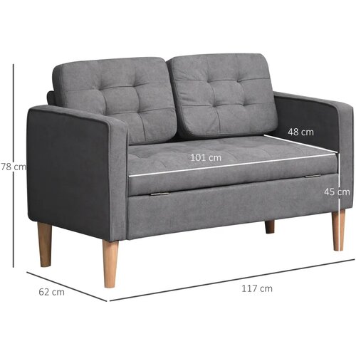  Dvosjed kauč s prostorom za pohranu drvene noge bar&amp;scaron;unasti izgled 117x62x78 cm sivi Slike