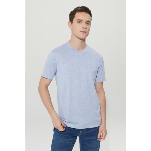 Altinyildiz classics Men's Blue-white Easy-Iron Slim Fit Narrow Cut Crew Neck Jacquard Short Sleeve T-Shirt Slike