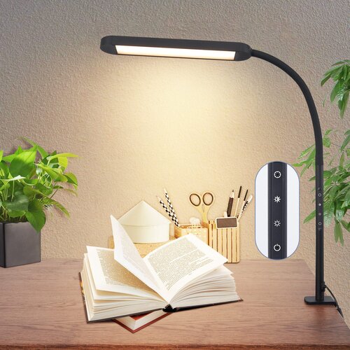 Nettlife Lampe de bureau LED à pince à intensité variable noire 5 couleurs et 5 niveaux de luminosité 11W Protection des yeux flexible, (22141585) Cene