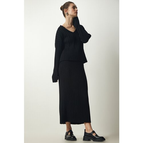 Happiness İstanbul Women's Black Ribbed Sweater Skirt Knitwear Suit Slike