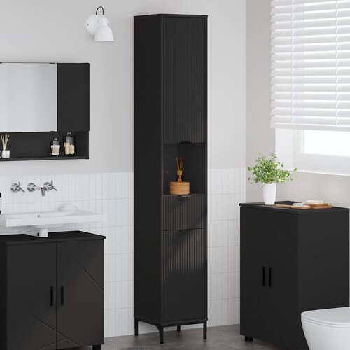 VidaXL Visoki ormarić za kupaonicu s ladicama Crna 31.5 x 33 x 190 cm Slike