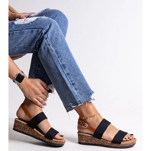 Gemre Black cork wedge sandals Firdosa Cene