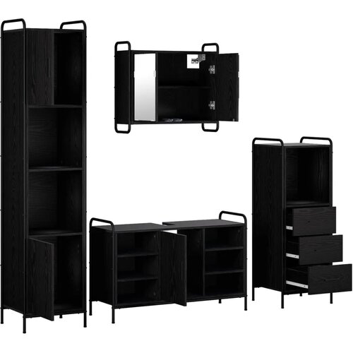  Set ormarića za kupaonicu 4 kom. Crni hrast 40 x 36 x 181 cm - Crni hrast Ormar ispod sudopera (1 vrata i 2 police) + viseći orm Slike