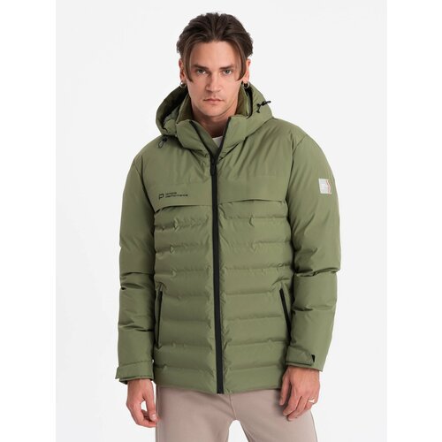 Ombre Men's winter jacket with detachable hood - olive Cene