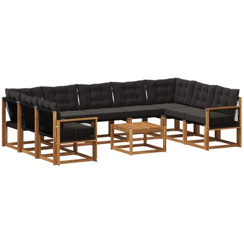 vidaXL Zunanja garnitura za sedenje z blazino 10 pcs Naravna in črna, (5000281756) Cene