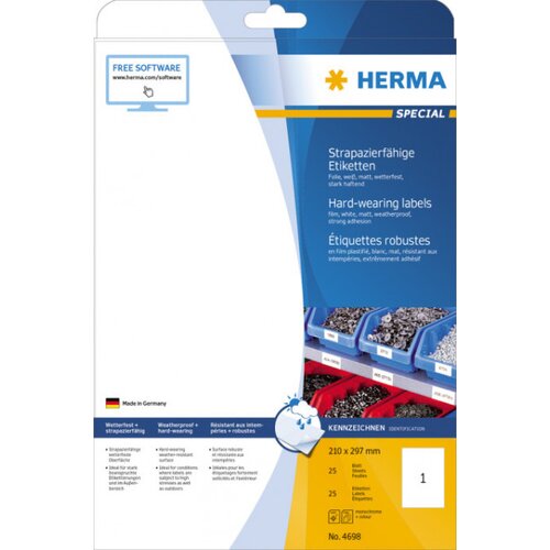 Herma Hardwearing Labels 210x297 25 Sheets DIN A4 25 pcs. 4698 Slike