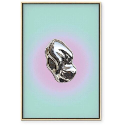  Slika - Metallic Form - Abstract Sculpture on a Mint Background with a Purple Halo 80x120 U prirodnom drvenom okviru Slike