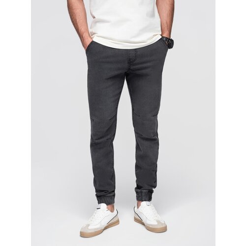 Ombre Men&amp;#039;s denim joggers with asymmetrical stitching - blue Slike