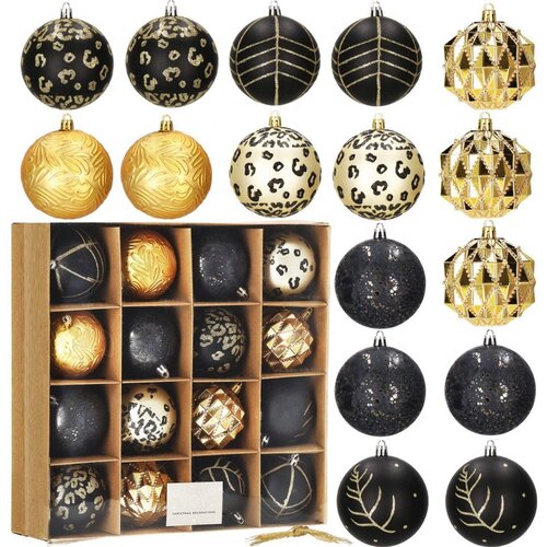  Set Božićnih Kuglica 8 cm, Zlatno-Crna - 16 komada Cene