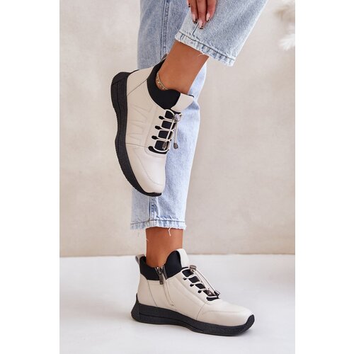 Kesi Warm Sports Leather Shoes With Zipper Beige Cijene