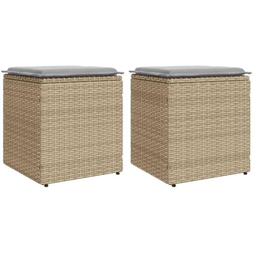  Vrtni tabure s jastucima 2 kom bež 40x40x43 cm poliratan Slike