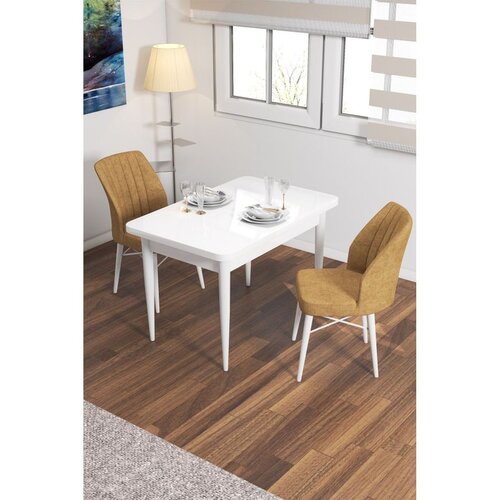 Hanah home trpezarijski set Arp, sto i 2 stolice, bela ploča, kapućino tkanina Babyface Cene