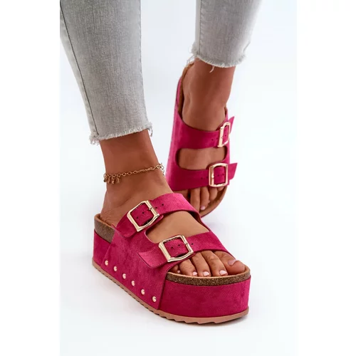 Kesi Women's slippers on a solid platform with Fuchsia Cremila buckles