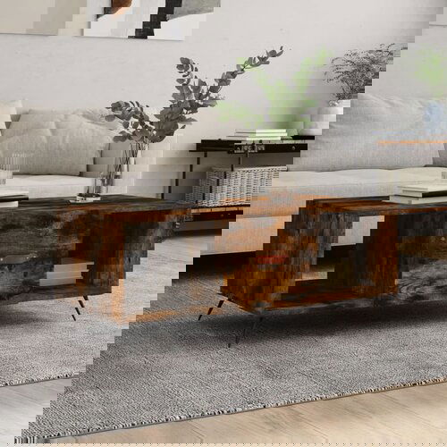 VidaXL Klubska mizica dimljeni hrast 102x50x40 cm inženirski les Slike
