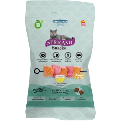 Mediterranean Natural poslastica cat serrano losos OMEGA3+DHA 50 g Cene