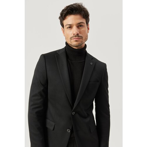ALTINYILDIZ CLASSICS Men's Black Slim Fit Narrow Cut Mono Collar Black Suit Slike