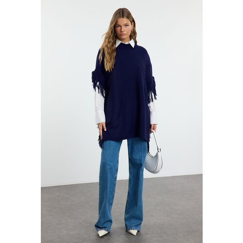 Trendyol Navy Blue Relaxed Fit Knitwear Sweater Poncho Slike