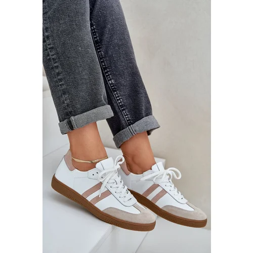 Zazoo N1068 Leather Low Sneakers Women Beige