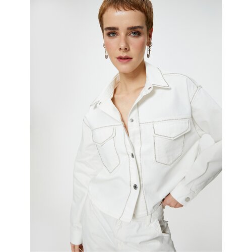 Koton Stony Denim Jacket Covered Pocket Shirt Collar Cotton Cene