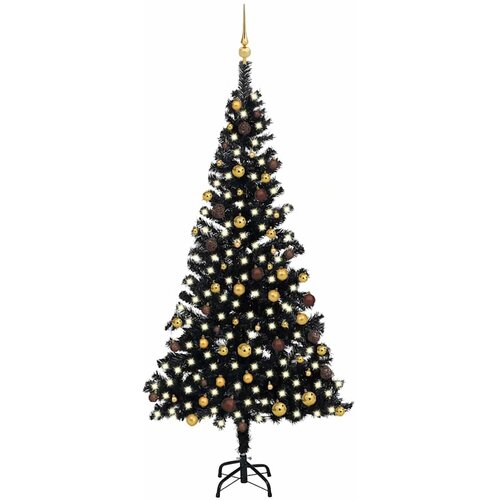  Umjetno osvijetljeno božićno drvce s kuglicama crno 210 cm PVC Cijene