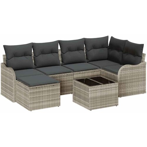 VidaXL Vrtna sedežna garnitura z blazino 7 pcs Svetlo siva Poly ratan, (5000022615) Slike