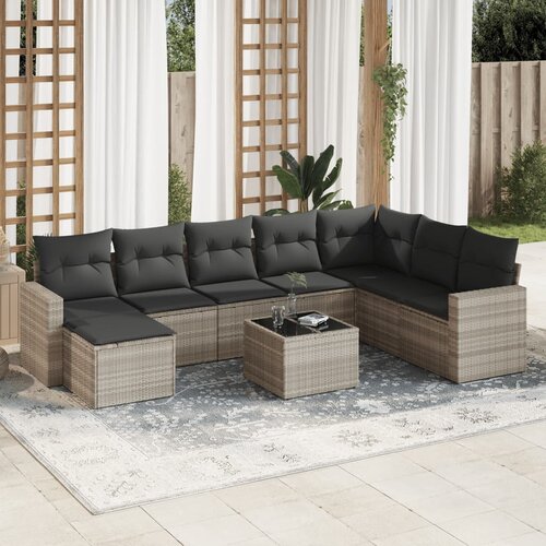 VidaXL 9-dijelni set vrtnih sofa od poliratana s jastucima svjetlosivi Slike