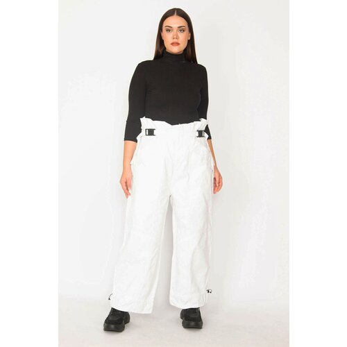 Şans Women's Plus Size White Paper Bag Waist And Cup Detailed Pocket Jeans Slike
