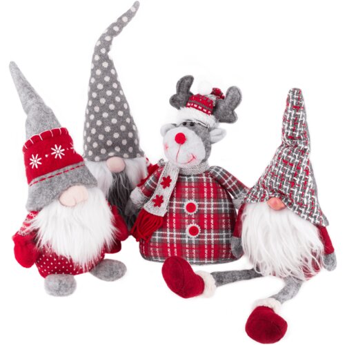 Kondela Božične dekorativne figure, komplet 4 kosov, tkanina, rdeča/siva/bela, DOLL Cene