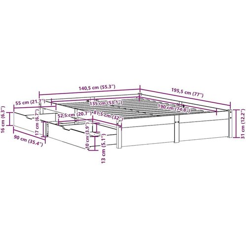 vidaXL Posteljni okvir brez vzmetnice 135x190 cm trdna borovina Cene