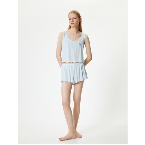 Koton Pajama Set with Shorts Embroidered Thick Straps Textured Viscose Slike