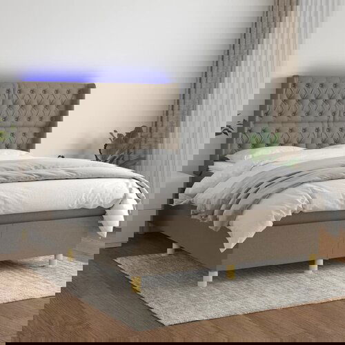 The Living Store Box spring postelja z vzmetnico LED taupe 140x190 cm blago - Box Spring Postelja, (21518428) Cene