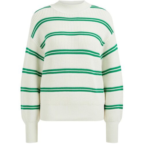 WE Fashion Pulover zelena / bela Slike