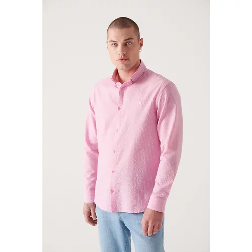 Avva Men's Pink Embossed Patterned Trill Shirt