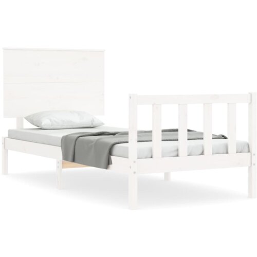 Maison Chic Posteljni okvir - Enojna postelja - Postelja za odrasle z vzglavjem bel trden les-J15776, (21771211) Slike
