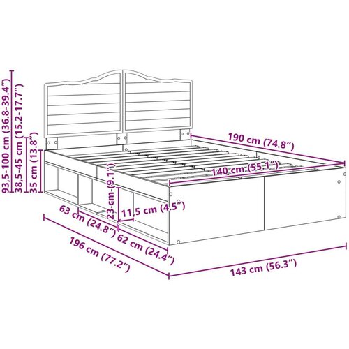  Okvir za krevet Umjetnička hrastovina 140 x 190 cm Slike