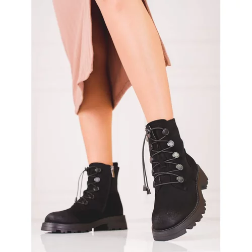 SHELOVET Suede ankle boots for women black Shelovet